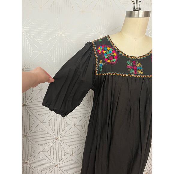 Vintage Sandy Starkman Boho Embroidered Caftan 100% Cotton Dress Made in India - Picture 7 of 13